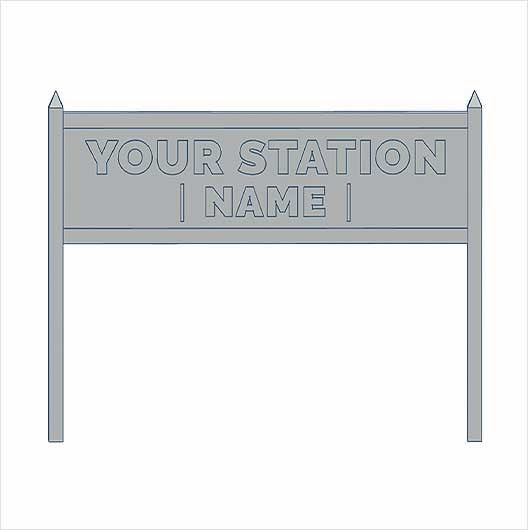 O Scale | Ready to Paint | Single-Sided Personalised Steam-Era Station Sign - Style 2 - Two Lines of Text (3 pack)