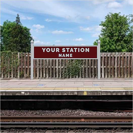 O Scale | Pre-Coloured | Single-Sided Personalised Steam-Era Station Name Board - Style 1 - Two Lines of Text