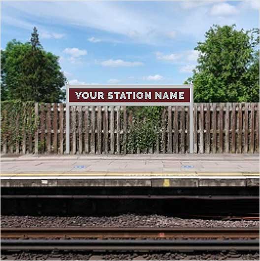 OO Scale | Pre-Coloured | Single-Sided Personalised Steam-Era Station Name Board - Style 2 - Single Line of Text